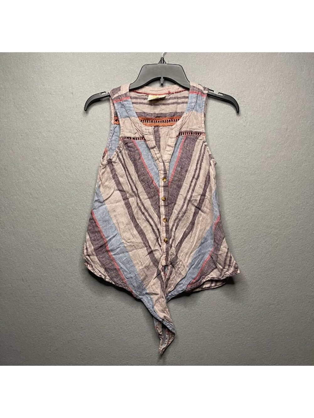 Maeve By Anthropologie Sleeveless Linen Striped Tie Front Top Size 0